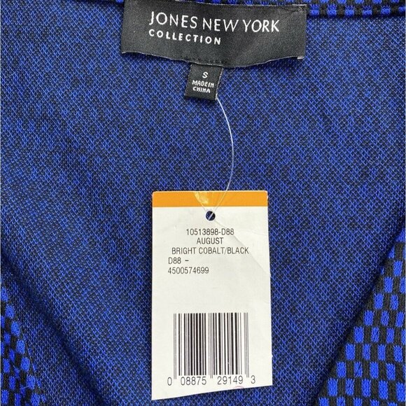 Jones New York‎ Dress Womens S Cobalt Blue Black Fit Flare Midi V Neck No Belt - Picture 3 of 12